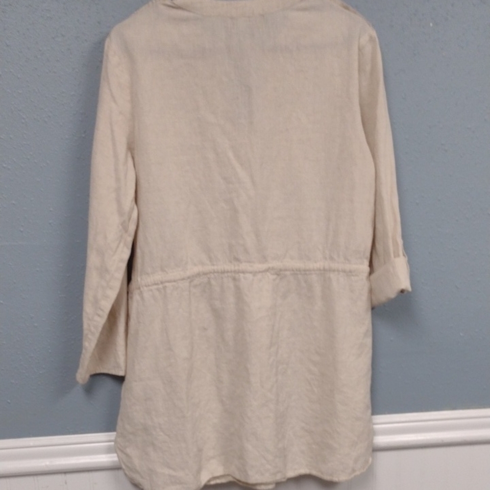 B.Boutique by Evergreen,Cream Cuffed Sleeve TunicTop with Tie Front Beach Vacati - Picture 8 of 16